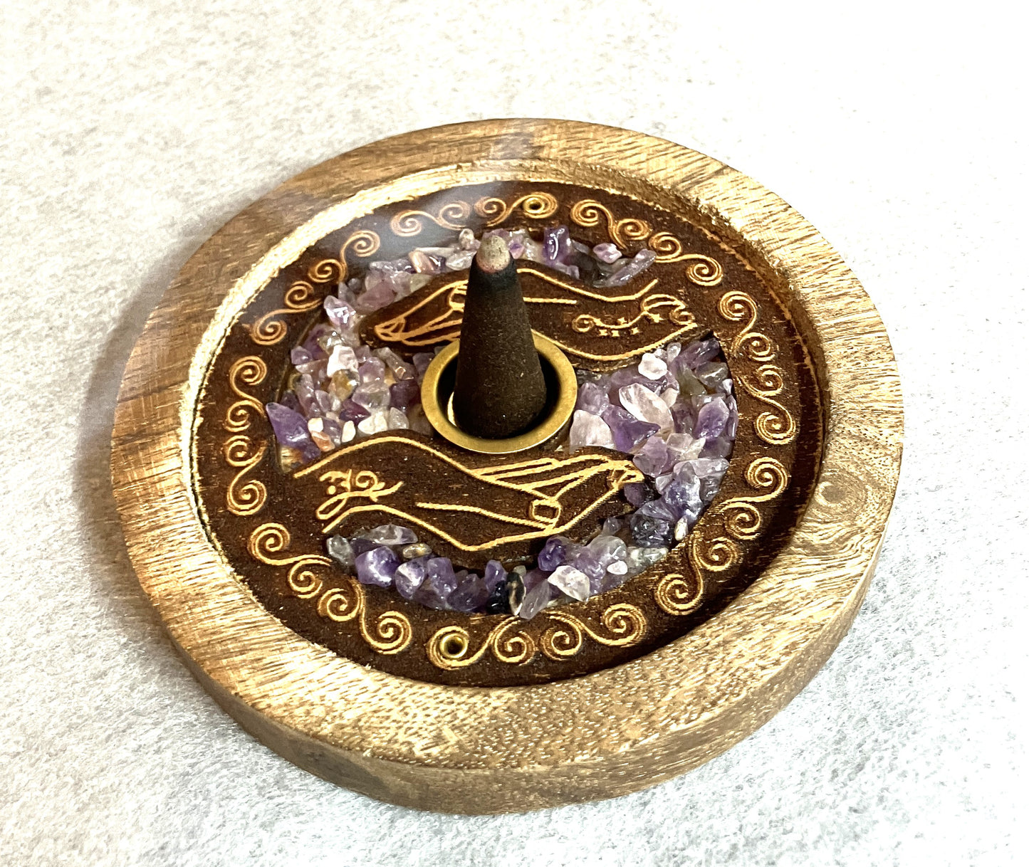Mango Wood and Amethyst Cone and stick Burner