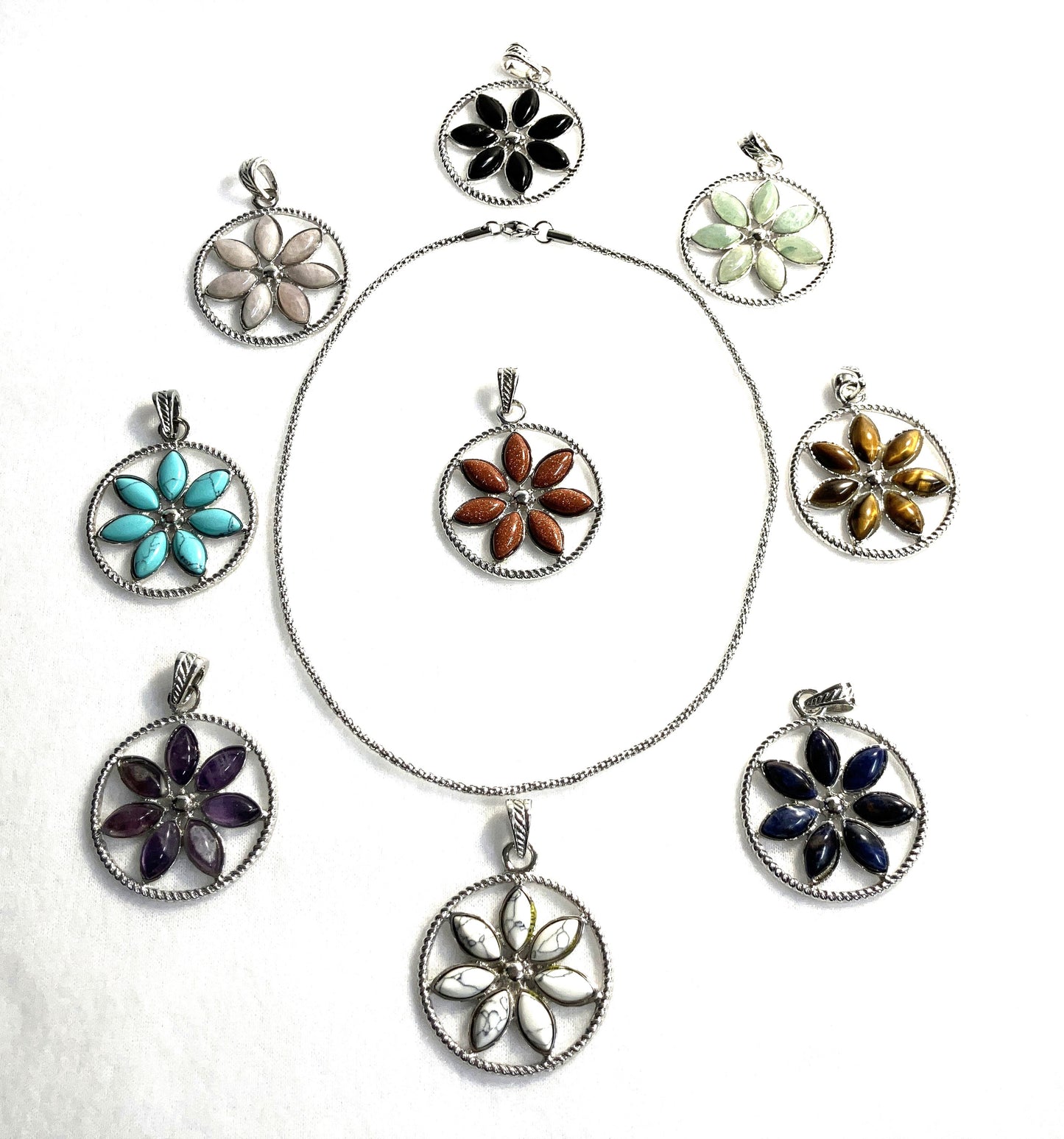 Stone Flower Pendants With Chain
