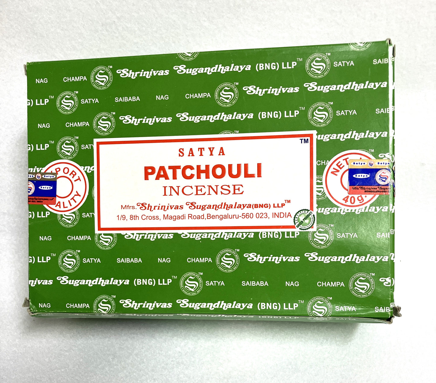 SATYA Patchouli 40 gram box of stick incense