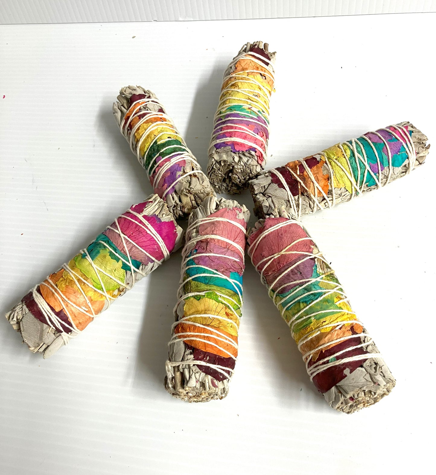 White Sage Wrapped with Colored Rose Petals