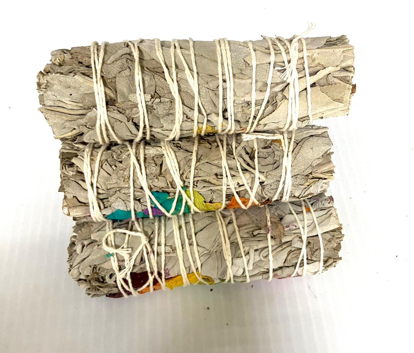 White Sage Wrapped with Colored Rose Petals