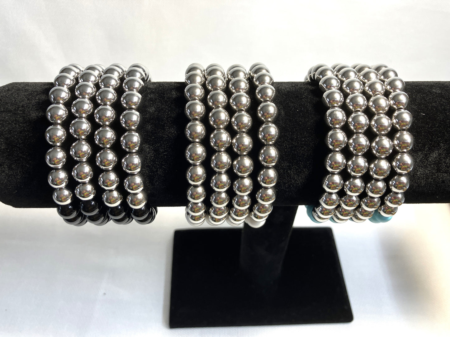 Stone Beads and Stainless Steel Stretch Beaded Bracelets