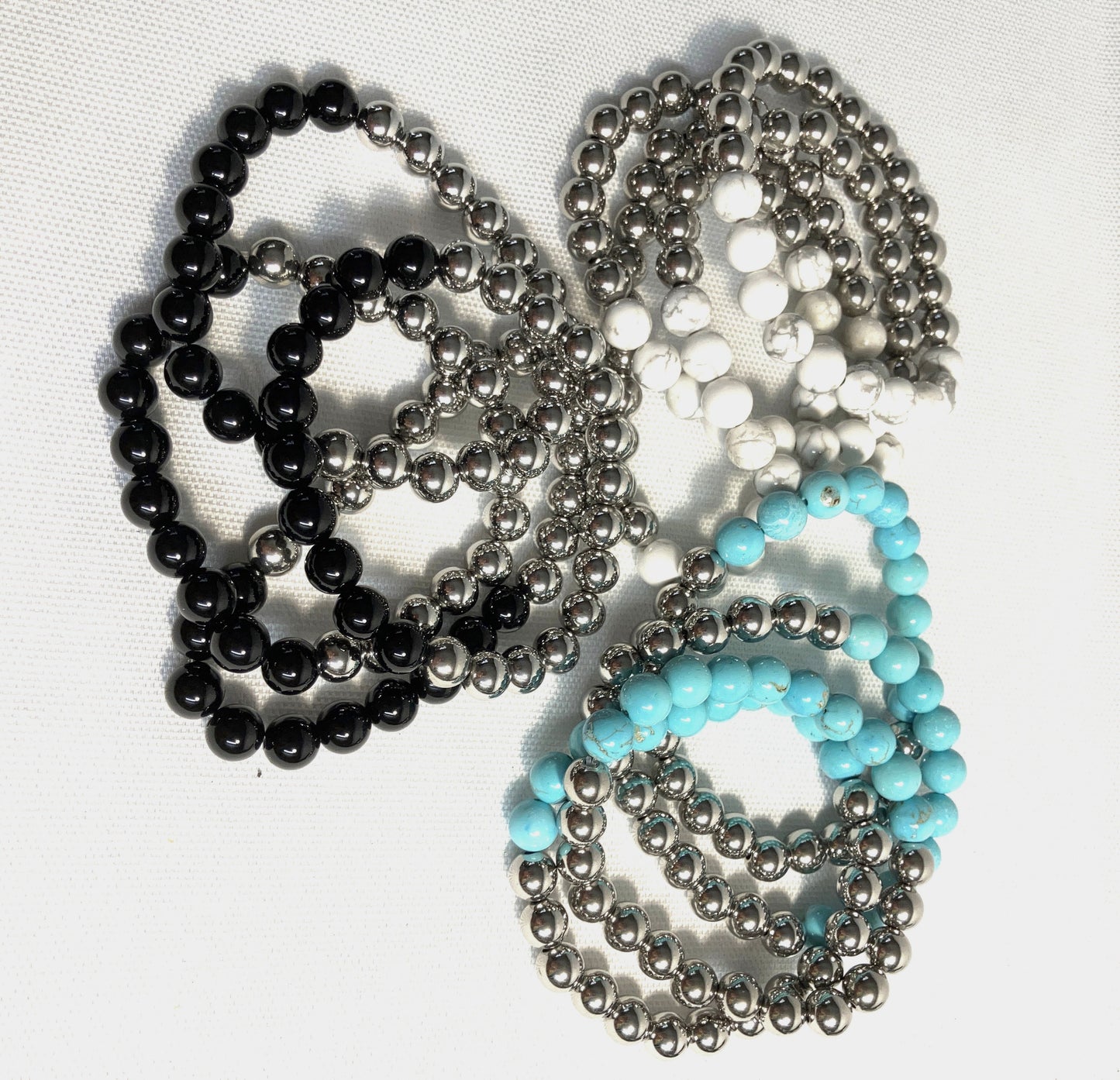 Stone Beads and Stainless Steel Stretch Beaded Bracelets