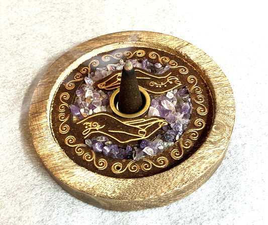 Mango Wood and Amethyst Cone and stick Burner