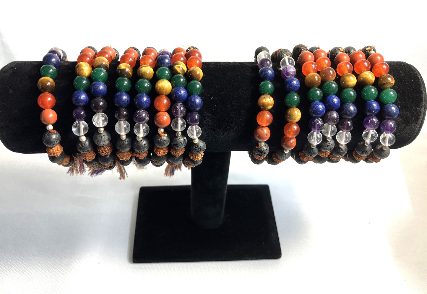 Chakra Stone Bracelet w/ Lava and Rudraksha Seeds and Tassel