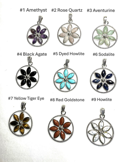 Stone Flower Pendants With Chain