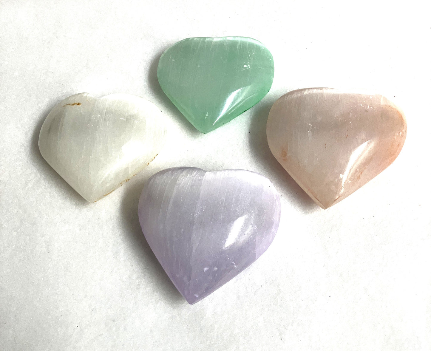 Selenite etched Colored Puffy Hearts