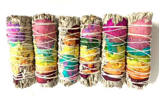 White Sage Wrapped with Colored Rose Petals