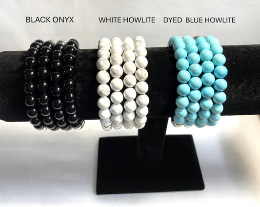 Stone Beads and Stainless Steel Stretch Beaded Bracelets